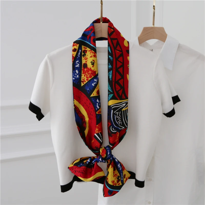 Весенний узкий длинный шелковый шарф для девочек с двойной печатью, модные женские атласные Галстуки-шарфы шелковый платок 15 см* 145 см - Цвет: NO.14