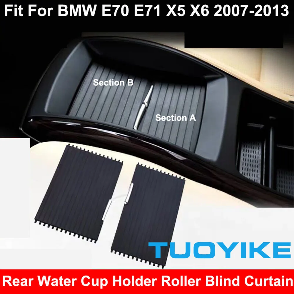 Car Front Rear Row Interior Central Console Drink Water Cup Holder Cover Roller Blind Curtain Zipper For BMW E70 E71 X5 X6 Parts |