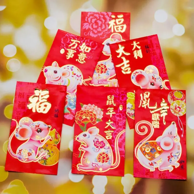 

5/6Pcs Chinese Style Red Money Envelope Thick Paper 3D Words Patterns Lucky Cartoon Rat Red Packet 2020 New Year Red Envelope