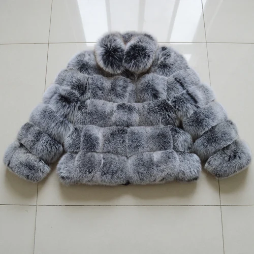 frost color Женское зимнее плотное пальто из натурального Лисьего меха, вечерние куртки из натурального Лисьего меха, женские высококачественные пальто с воротником-стойкой из натурального Лисьего меха - Цвет: frost color