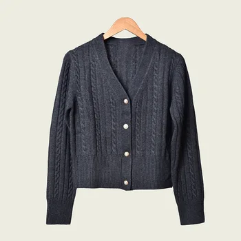 

19 Pearl Buckle Thread Short Money Wool Knitting Shirt Coat Lady Cardigan 91072