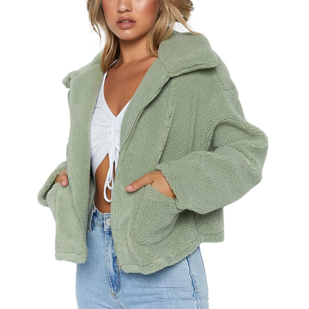 GN Womail пальто из искусственного меха Зимний женский плотный плюшевый кардиган женский однотонный на молнии теплая верхняя одежда пальто куртки пальто invierno mujer - Цвет: GN