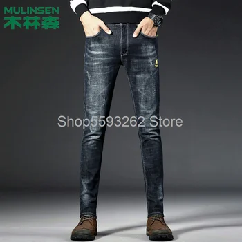 

2020 regular jeans men's black men's slim denim pants tide