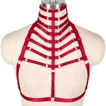 

Body Harness Wine Red Top Breast Belt Strappy Punk Goth Fashion Women Cage Hollow Out Party Halloween Sexy Lingerie Plus Size
