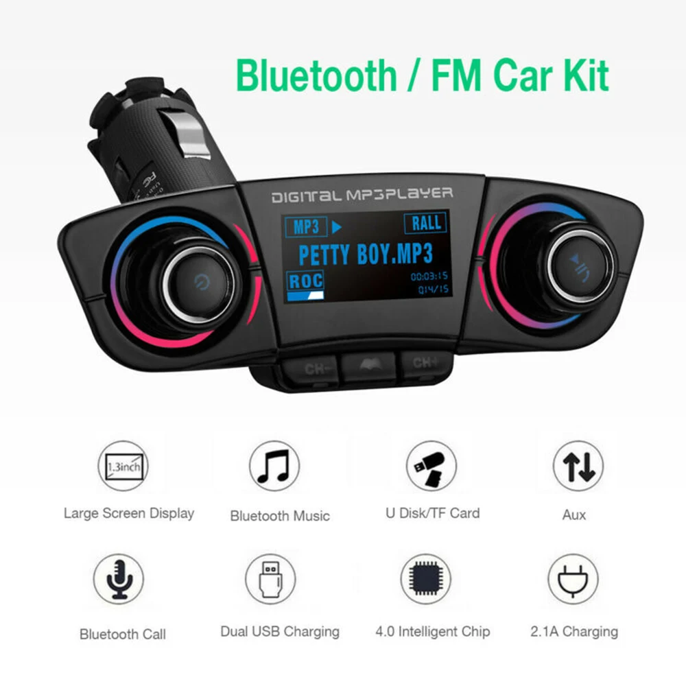 Беспроводной Bluetooth Hands-free fm-передатчик Aux USB MP3-плеер 1," светодиодный дисплей