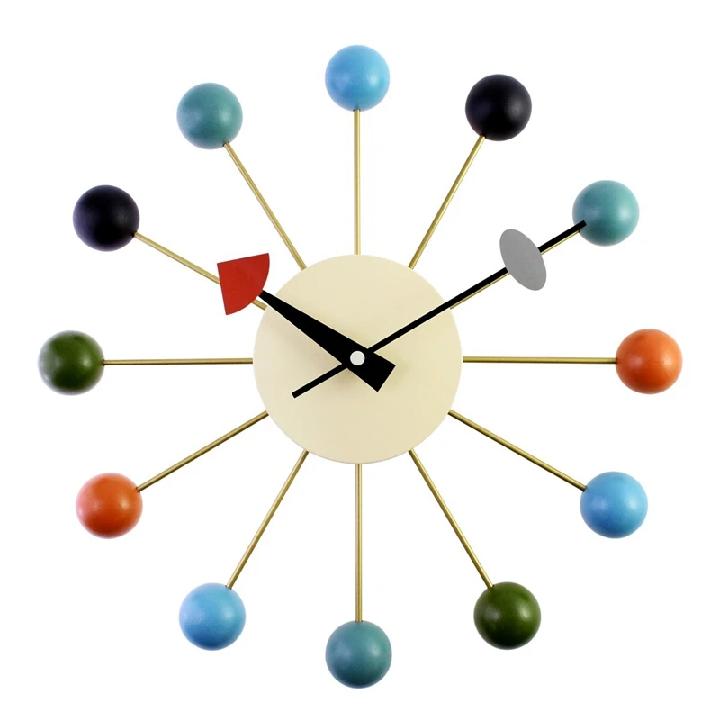 

Simple Colorful Ball Modern Clock Art Simulation Sport Decorative Candy Wall Clock Mixed Color Metal + Solid Wood Ball