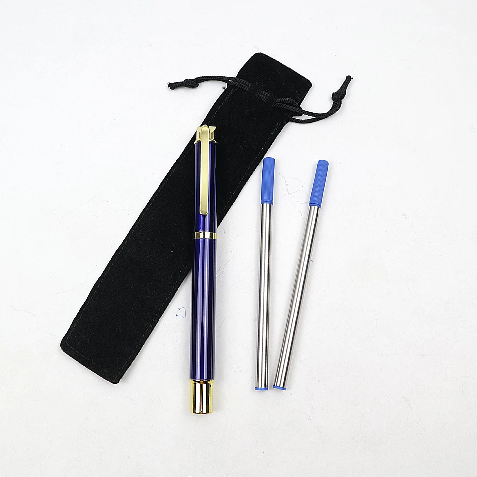 Высококачественная шариковая ручка, брендовая металлическая Роскошная Ручка-роллер 0,5 мм, синие/черные чернила, Заправка для бизнеса, письма, офиса, школы - Цвет: Blue-Gold