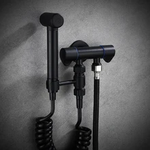 Черный цельномедный один-в-два-из трех-сторонних угловых клапанов промывка женщин шайба booster насадка для туалета Спрей очиститель для ружья