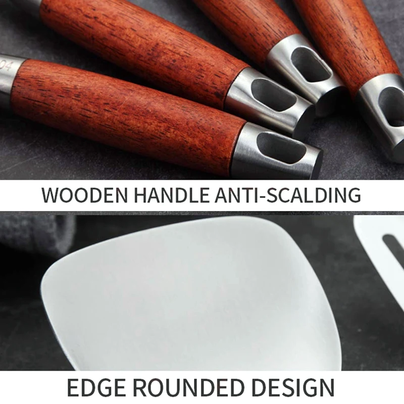 Kitchen Set- 5 Pieces Of Stainless Steel Cookware with Non-Slip Wooden Handle, Including Spatula Spoon, Durable Cookware, 5