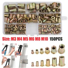 

150Pcs M3 M4 M5 M6 M8 M10 Multi Sizes Carbon Steel Rivet Nuts Flat Head Rivet Nuts Insert Threaded Nut With Box Set