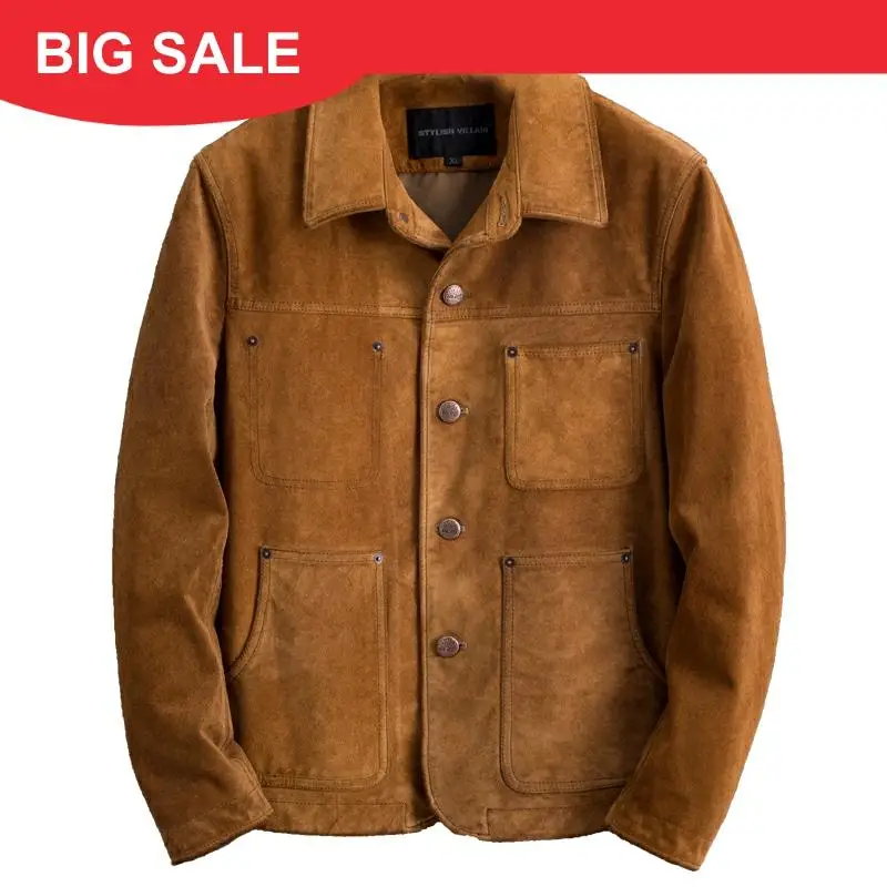 

2020 Brown Men Casual Leather Jacket Plus Size XXXXL Genuine Cowhide Suede Russian Autumn Slim Fit Leather Jacket FREE SHIPPING