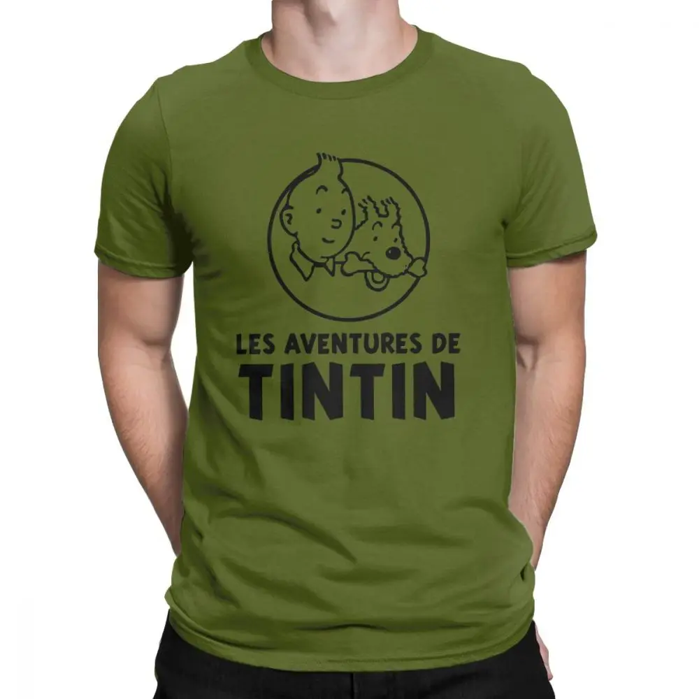 TinTin «Приключения Тинтина» футболка для Мужская из чистого хлопка Забавные футболки с круглым вырезом футболка одежда с короткими рукавами лето - Цвет: army green