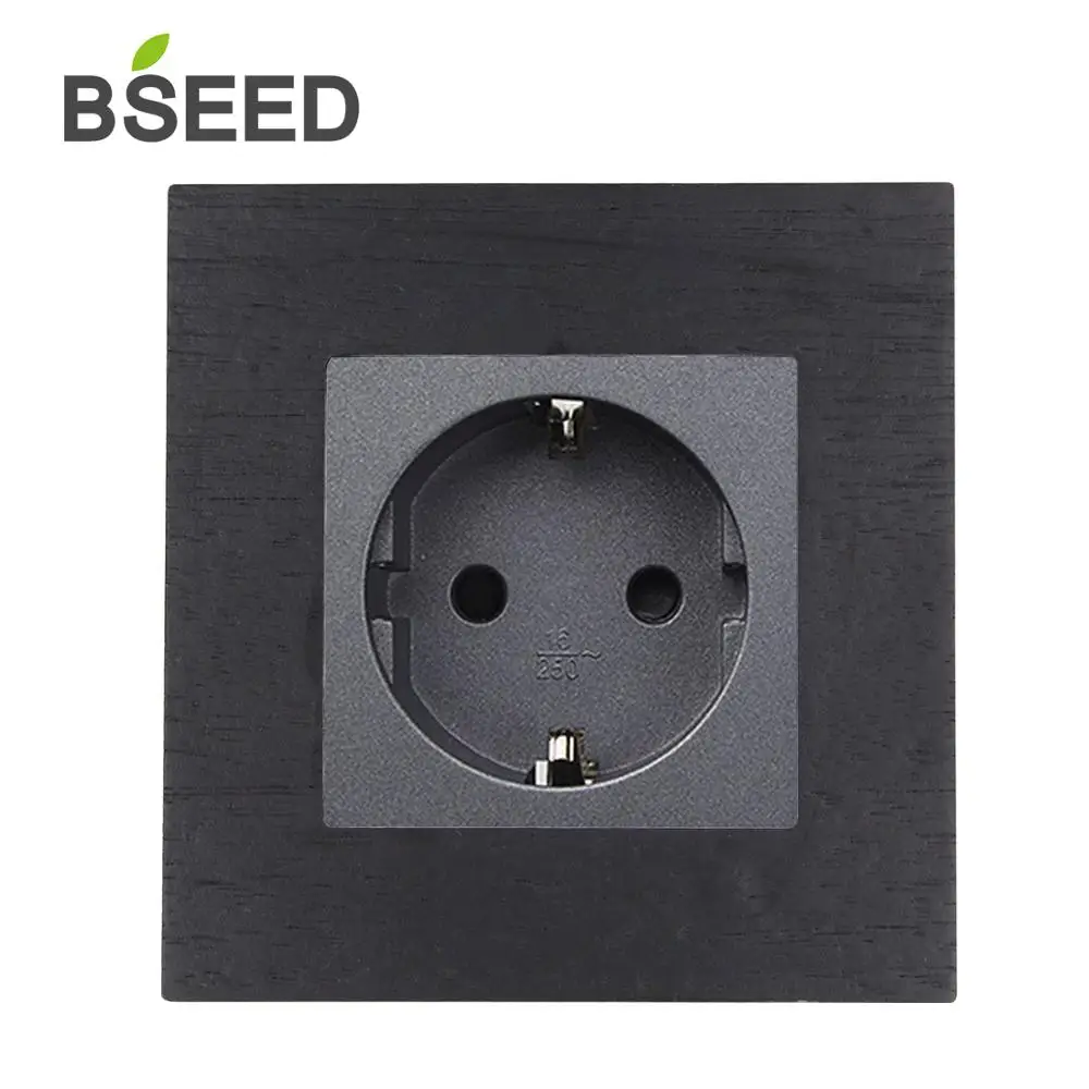 BSEED Electric Wall Socket 2 Colors EU Power 16A Single Wooden Electrical Outlet 110V- 250V