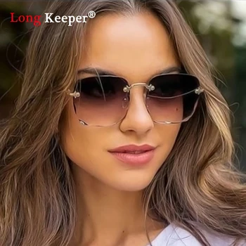 

New Vintage Fashion Oversized Rimless Sunglasses Women Famous Luxury Brand Design Sexy Square Big Sun Glasses For Female UV400