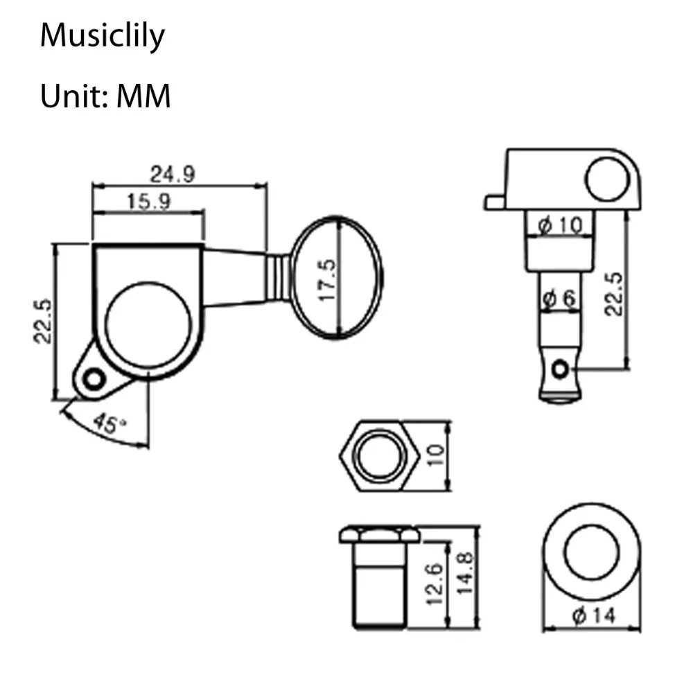 Musiclily Pro 6 в линии гитары герметичные тюнеры тюнинг ключи колышки машинные головки набор для Fender Strat Telecaster, почечная кнопка черный