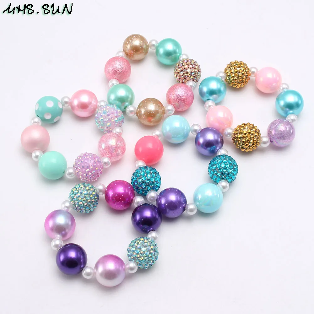 

MHS.SUN Cute baby girls diy chunky beaded bracelets for kids party jewelry princess colors bubblegum beads bracelets bangles 1pc