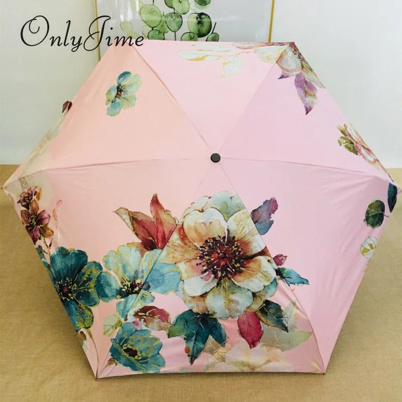 Only Jime Flowers Five Folding Sun Umbrella Female Ultra Light Compact Mini Pocket Portable Folding Sunscreen Anti-UV Umbrella