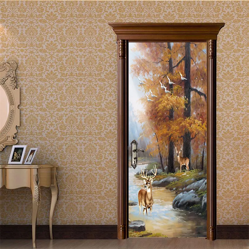 10 видов стилей для выбора художественные настенные наклейки на дверь спальня гостиная DIY декоративная живопись водонепроницаемые утолщенные виниловые обои