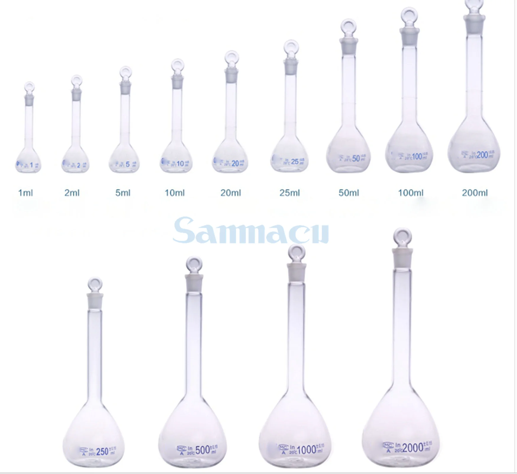 

5/10/25/50/100/200/500/1000ml Borosilicate Glass Lab Clear Volumetric Flask With Stopper