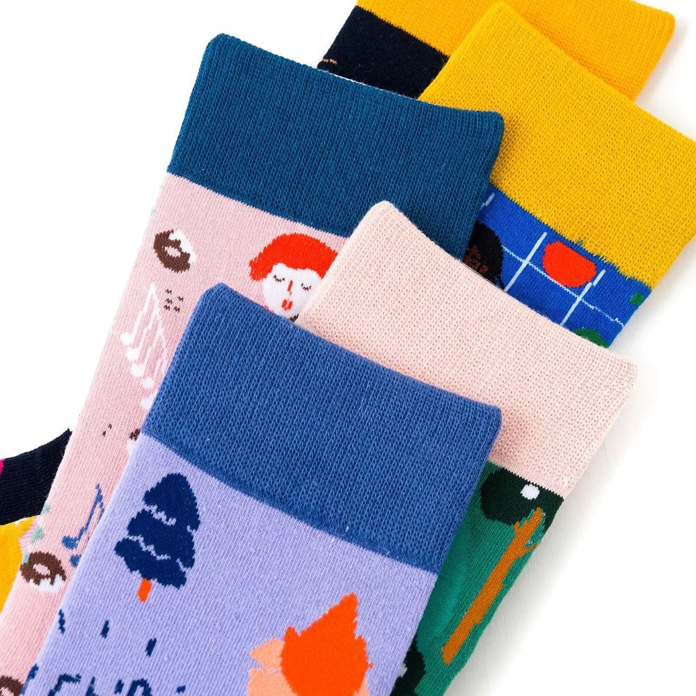 Красочные хлопковые забавные велосипедные носки с изображением собаки, дерева, Счастливого леса, школьная сумка с алфавитом, мужские носки Harajuku, графические носки для рождественского подарка