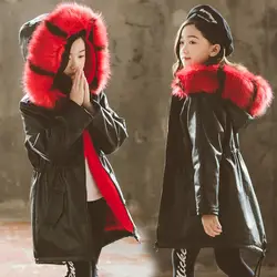 Детское зимнее пальто из искусственного меха для девочек; зимнее теплое пальто из искусственной кожи; теплая куртка для девочек;