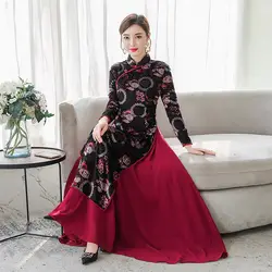 Китайское платье с длинными рукавами, qipao, Азиатский бутик, аозай, бархатные платья