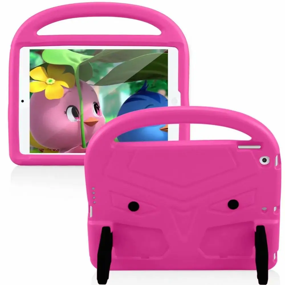 Розово-красный Для Apple ipad 7 10,2 детский безопасный защитный чехол EVA для ipad 10,2 дюймов резиновая ручка Подставка для планшета силиконовый чехол+ ручка - Цвет: Розово-красный