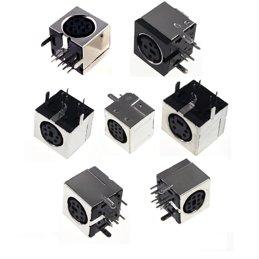 100pcs Mini Circular DIN Receptacle 3 4 5 6 7 8 9 10 Pin Female Mini Din Sockets Connector Shield Right Angle Through Hole PCB