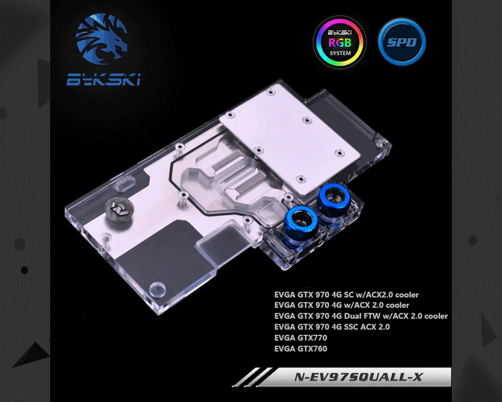 Bykski N-EV97SQUALL-X, полное покрытие видеокарты водяного охлаждения блок RGB/RBW для EVGA GTX970 sc acx2.0 GTX770 GTX760