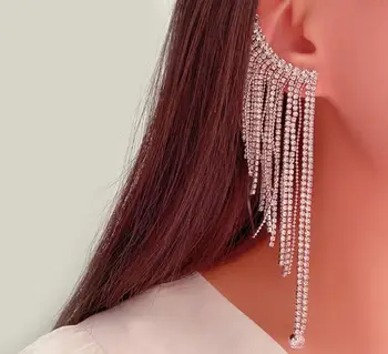 

Super flash drill length tassel women waterfall earrings rhinestone ins multi-layer tassel earrings single ear clip
