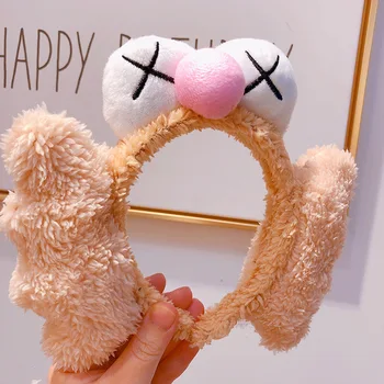 

DUOJIAOYAN The New Girls Creative Coral Fleece Headband Women Girls Cartoon Makeup Wash Hair Band XX Big Eyes Hair Hoop with Ears