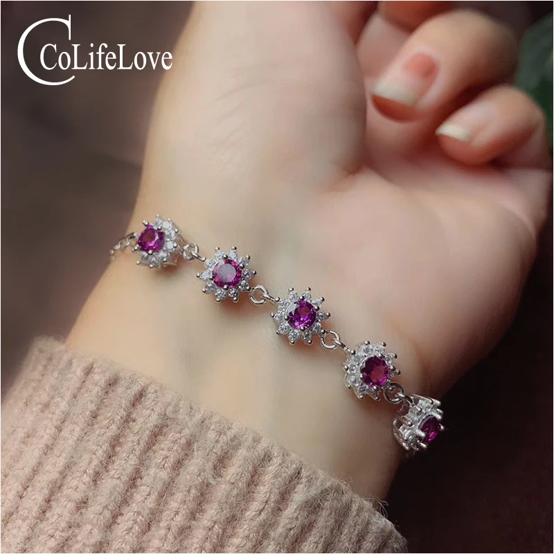 CoLife Jewlery Fashion Silver Bracelet for Daily Wear 5 Pieces Natural Garnet 925 Jewelry Gift Girl | Украшения и аксессуары