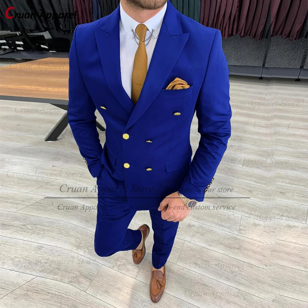 コード Men Suits Set Royal Blue Slim Fit Wedding Suit Groomsmen Prom Suit Tuxedo B