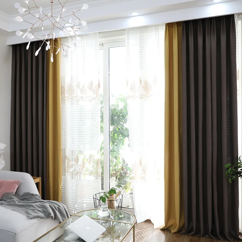 

Black Out High Shading Solid Color Shading Curtains Spliced Living Room Curtains Customized Finished