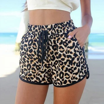 

2019 Summer Fashion Beach Women shorts Lace-up Leopard Printed Shorts Casual Leopard Stretchy Elastic Waist Shorts short mujer