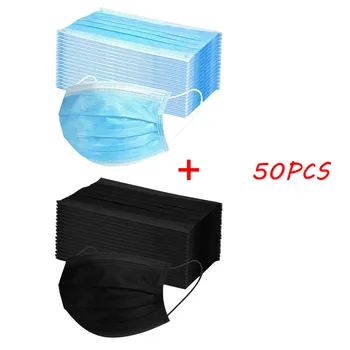 

50pcs Disposable Mask Non Woven Face Mouth Mask 3 Layer Face Mask Masks Elastic Earloop Breathing Mask Filter Black Blue Mask