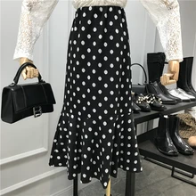 Ретро волна точка лист лотоса рыбий хвост юбка Женская осень и зима новые продукты Уайлд Высокая талия похудение темперамент юбка