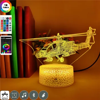 

Boeing AH-64 Apache Attack Helicopter 3d Led Night Light Home Party Decoration Children Birthday Gifts App Control Table Lamp