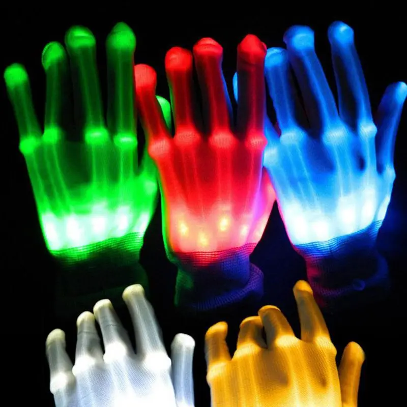 Freeship 1PC Magic White Glove Rainbow Flash Fingertip LED Gloves Unisex Light Up Glow Stick Gloves Mittens Hot^1