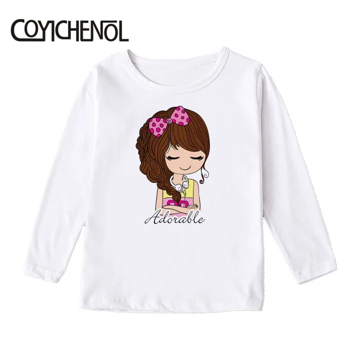Г. Модная детская футболка для девочек с ручной росписью; Kawaii; сезон весна-осень; модальный длинный рукав с героями мультфильмов; детские топы с принтом - Цвет: Розовый
