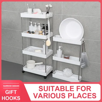 

3/4 Tier Storage Organizer Rack Movable Kitchen Bathroom Shelf Metal Rolling Trolley Cart Basket Stand Wheels Save Space Holder