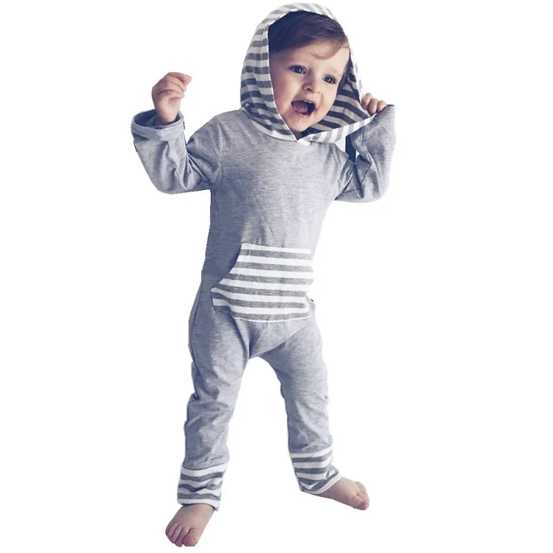 Baby Boys Hooded Rompers Boy Winter Autumn Striped Jumpsuits Kids Fashion Hoodies Harem Romper Newborn Cotton Jumper 40 |