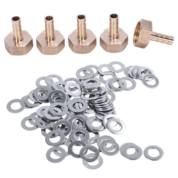 

5 Pieces 8mm Hose Barb 1/2 Inch PT Thread Brass Connector Coupler with M6X12mmx0.5mm Stainless Steel Round Flat Washer