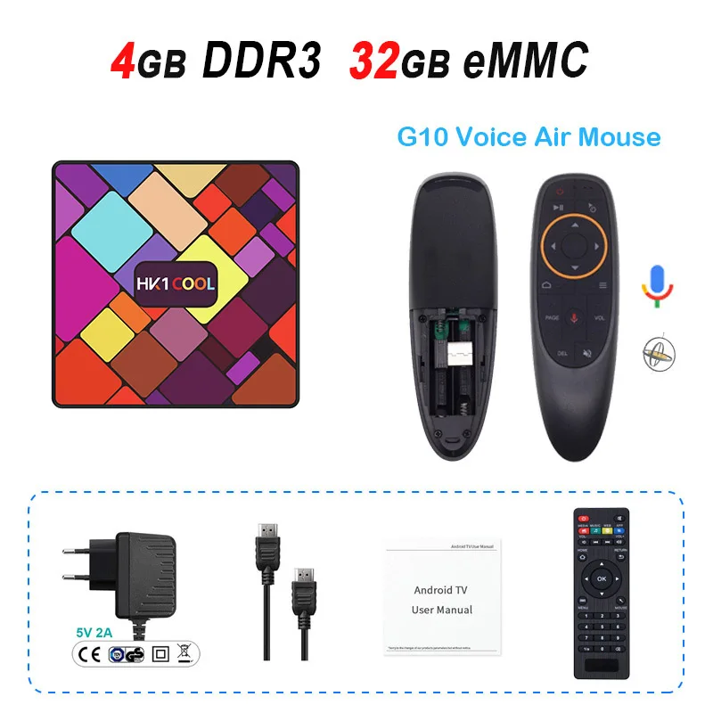4GB 32GB G10 HK1cool Android 9,0 ТВ-бокс на Rockchip RK3318 4 Гб DDR3 64 Гб 2,4 г 5 г двойной WiFi 4K медиаплеер USB3.0 HK1 Крутой набор верхней коробки - Цвет: 4GB 32GB G10