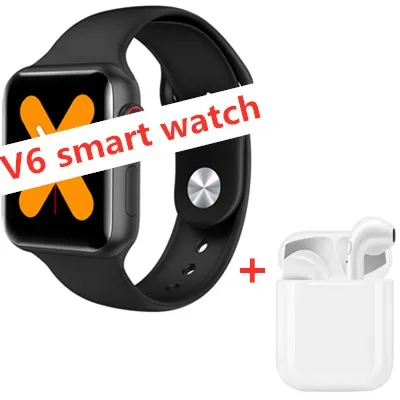add headphones V6 Смарт-часы для мужчин, трекер сердечного ритма Iwo 8 Plus, женские Смарт-часы для Apple IOS Android PK Iwo 9 10 11 12 F10 P68 W34 Y1 - Цвет: add headphones