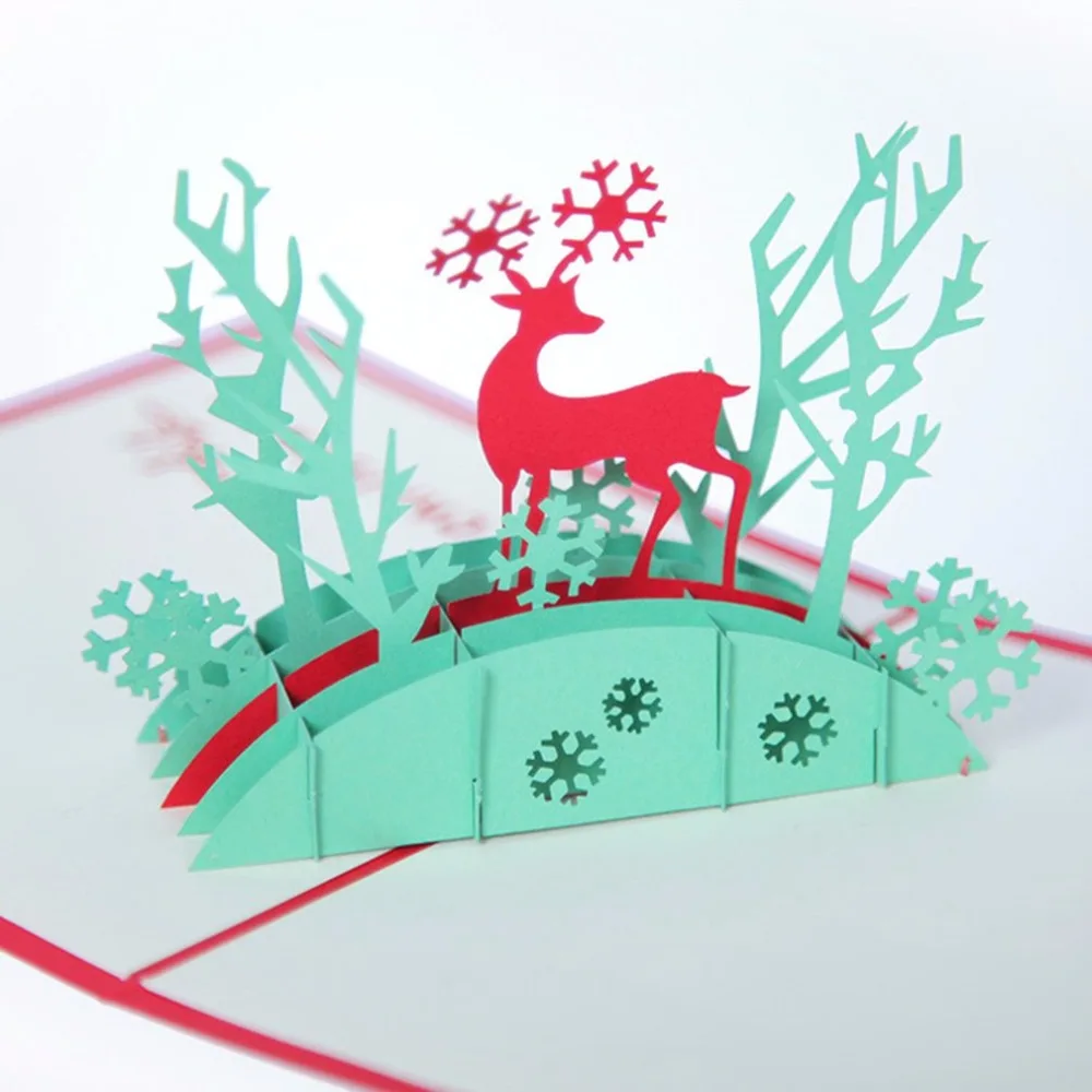  3D Pop Up Christmas Cards Elk Pattern Merry Christmas Series Invitation Greeting Cards Anniversary  - 4.00038E+12