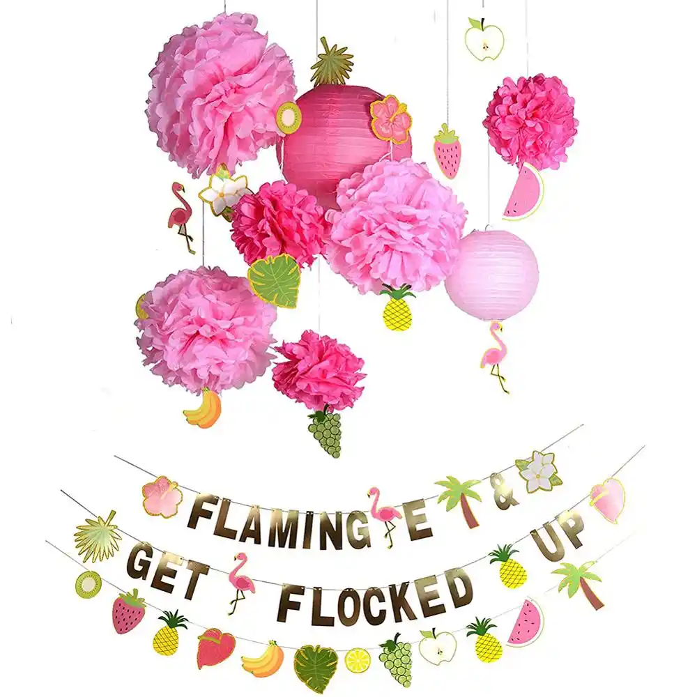 Flamingo Party Decoration Diy Banner Pompom Flower Lantern Summer Beach Anniversaire Birthday Hawaiian Party Supplies Party Diy Decorations Aliexpress