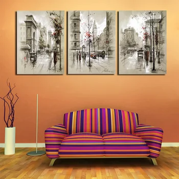 

Home Decor Canvas Wall Art Vintage City Street Landscape Paintings For Living Room Wall 3 Piece Retro Paris Picture Set No Frame