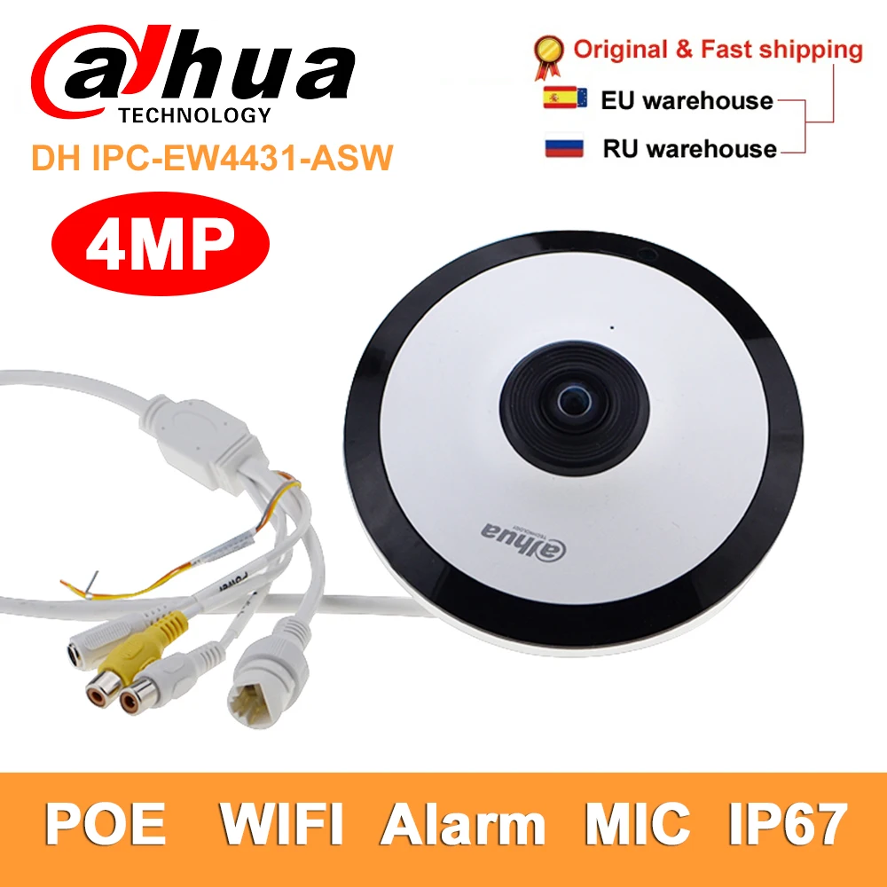 Dahua DH IPC-EW4431-ASW 4MP Panoramic Network Fisheye ip Camera wifi H.265 mic slot Audio Alarm cct
