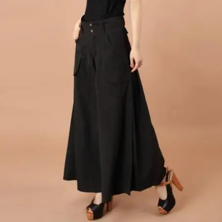 black thin Новые женские штаны, женские винтажные Широкие штаны, эластичная высокая талия, сексуальная женская одежда, большие размеры 9xl, плиссированные штаны-туники J663 - Цвет: black thin